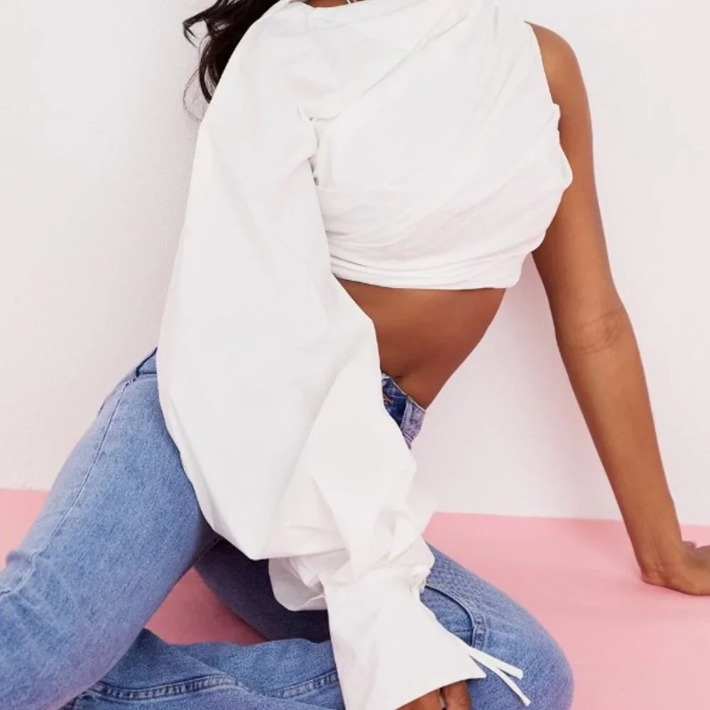 HOUSE OF CB ARTA WHITE COTTON CROPPED TOP SIZE SMALL PRELOVED - Picture 4 of 6